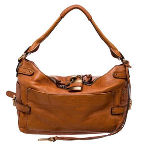 CHLOE PADDINGTON British Tan Leather Hobo Shoulder Bag with Lock Key
